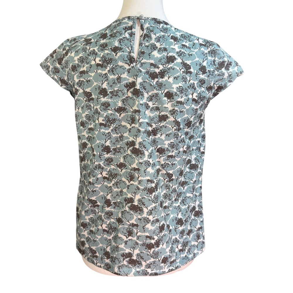 Boden Floral Blouse Women Size 6R Blue Short Sleeve Cotton Keyhole Top BA047‎ - Picture 3 of 8